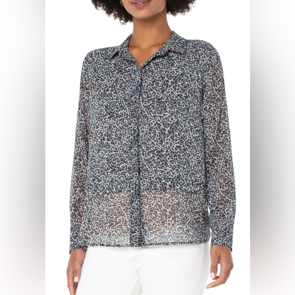 Liverpool Los Angeles Double Layer Hidden Placket Long Sleeve Blouse